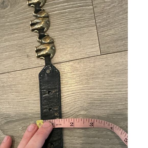 Vtg Liz Claiborne Womens Leather Elephant Belt Fashion Brass Size Medium Black